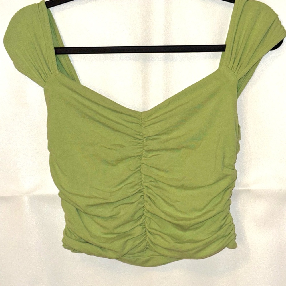 Elodie Green Puff Sleeve Ruched Blouse